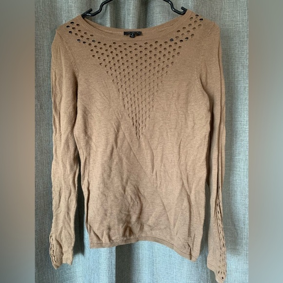 The Limited Sweaters - The Limited Deep V Gridded Cut Outs Brown Sweater Women’s Small